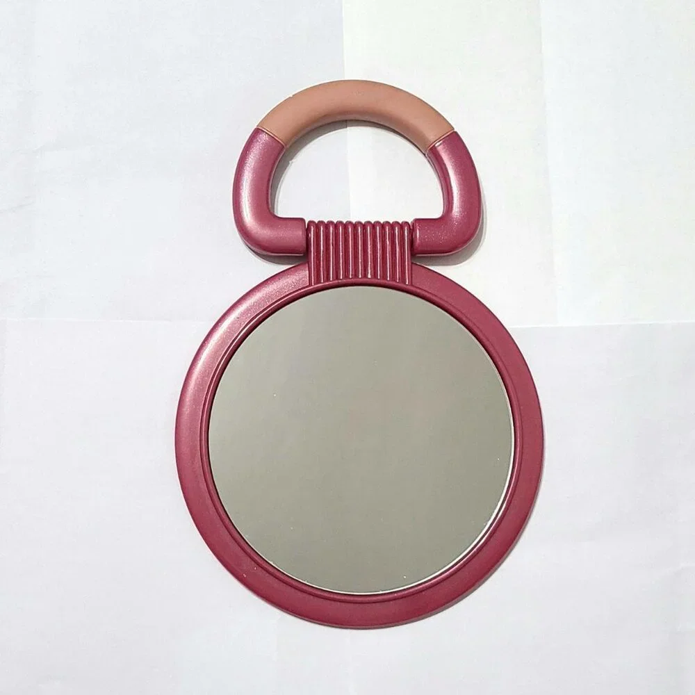 Pink Handheld Round Mirror